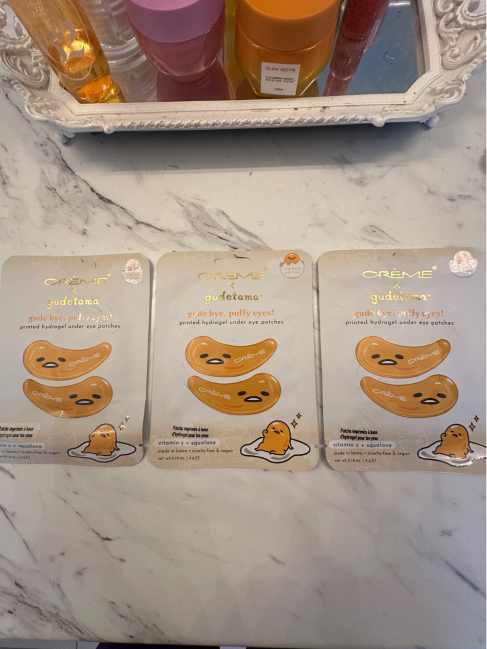 Crème Gudetama Orange Hydrogel Under Eye Patches — Depuff & Brighten (Orange)